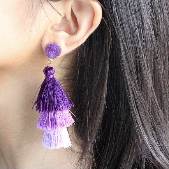 💜Purple Ombré TASSLE  WOMAN’S DRUZY EARRINGS *NWT - Picture 6 of 7